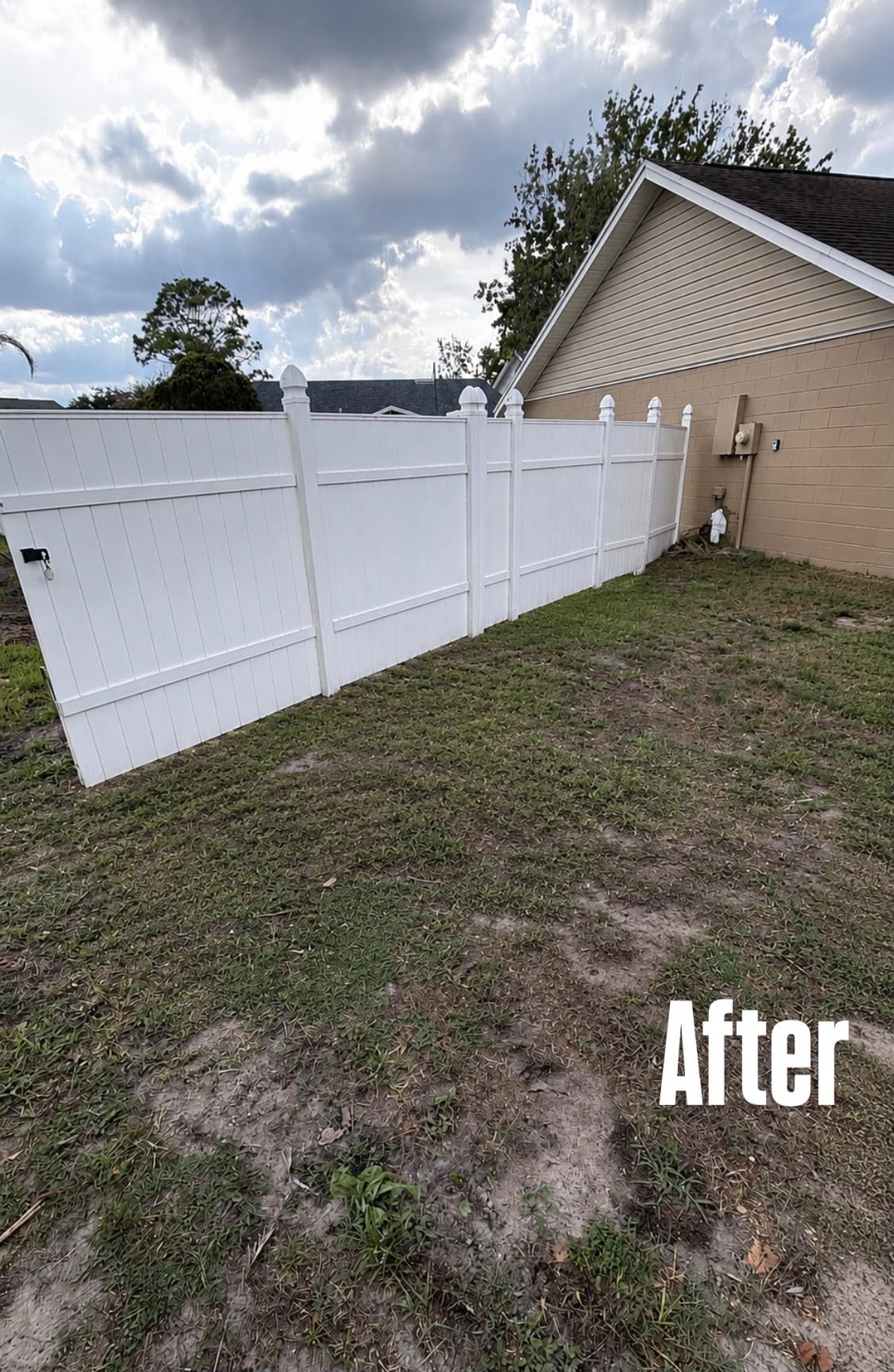Clean yard along the fence after debris removal