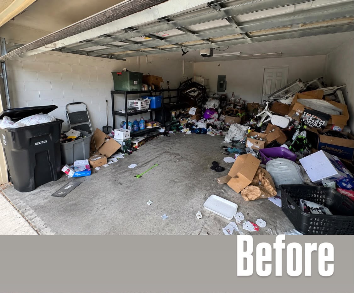 Garage full of junk before cleanout